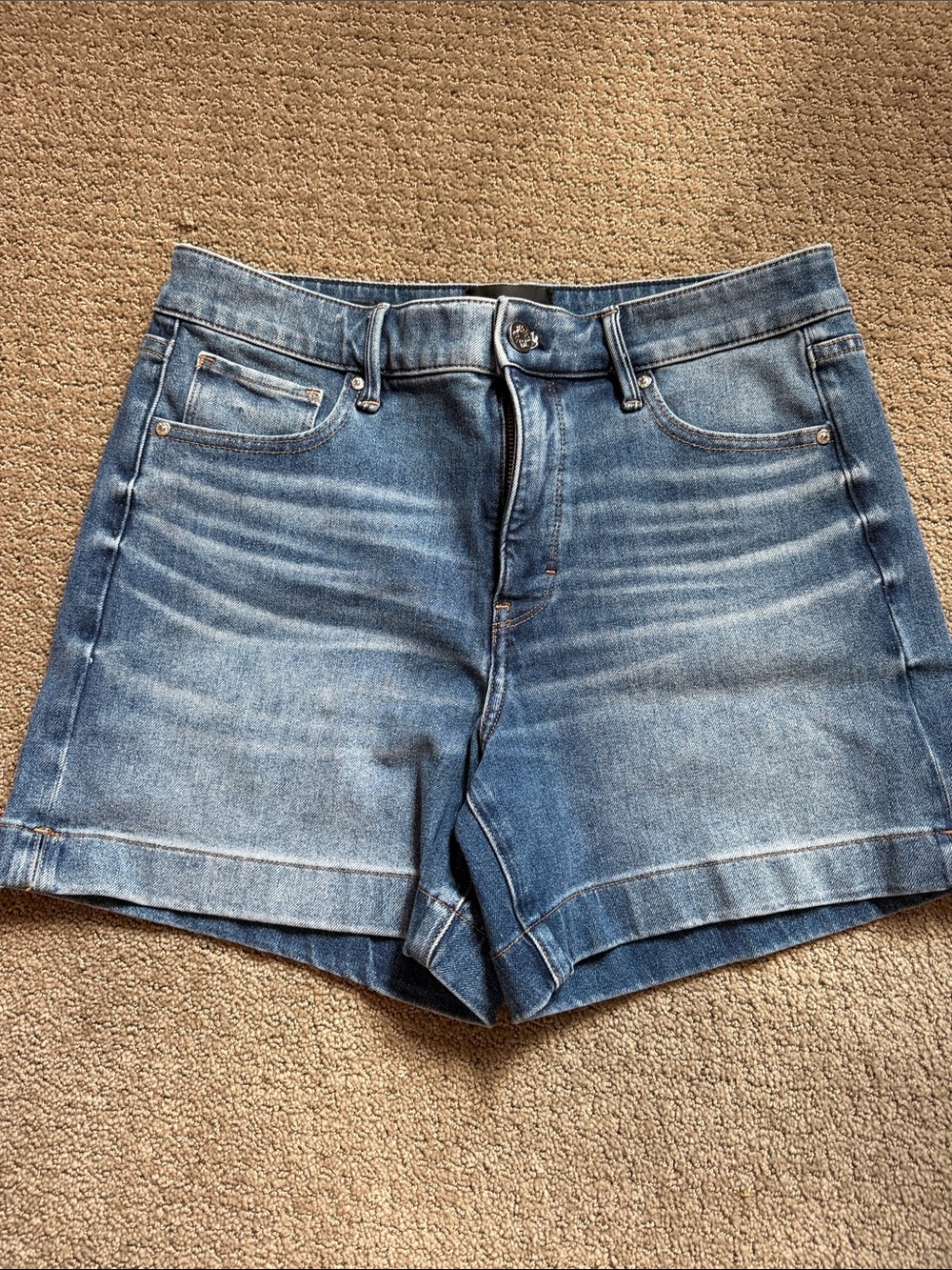White House Black Market Classic Mid-Rise Denim Shorts in Blue Wash